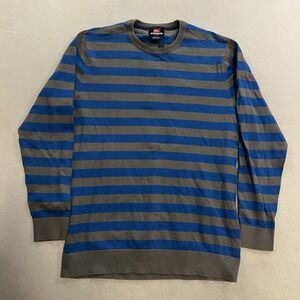 Vintage Quicksilver Sweater Men's Size Large Gray Blue Striped Surf Skate Y2K